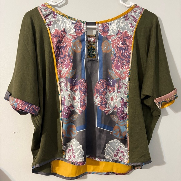 Anthropologie Green and Orange Asymmetrical Blouse - Picture 3 of 7
